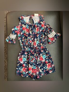 Jenna & Jessie Floral Shorts Romper Lace - Girls Kids Size 6 Festival Barbiecore